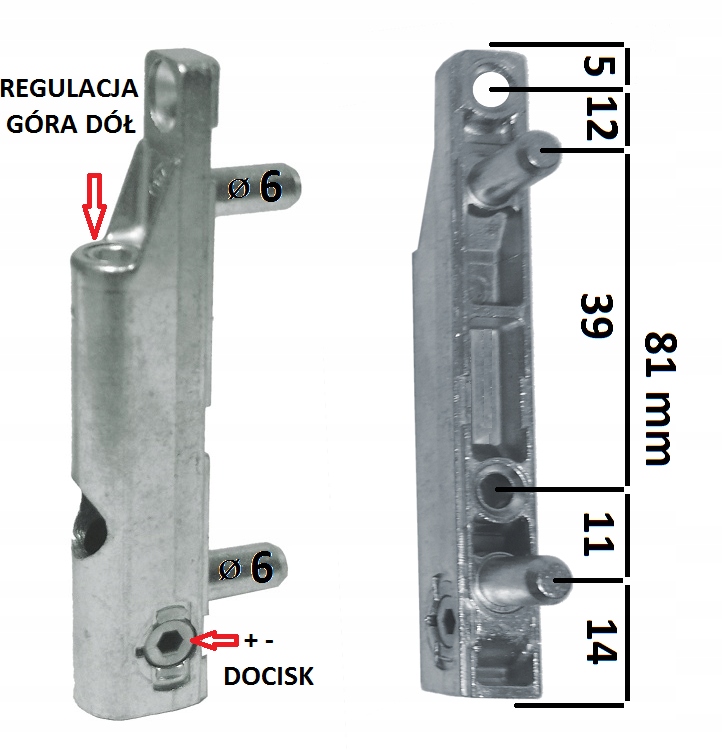 ZAWIAS 6+6 DOLNY DO OKNA DRZWI ROZWIERNO UCHYLNYCH Kod producenta PRAWY LEWY Z REGULACJĄ DOCISKU