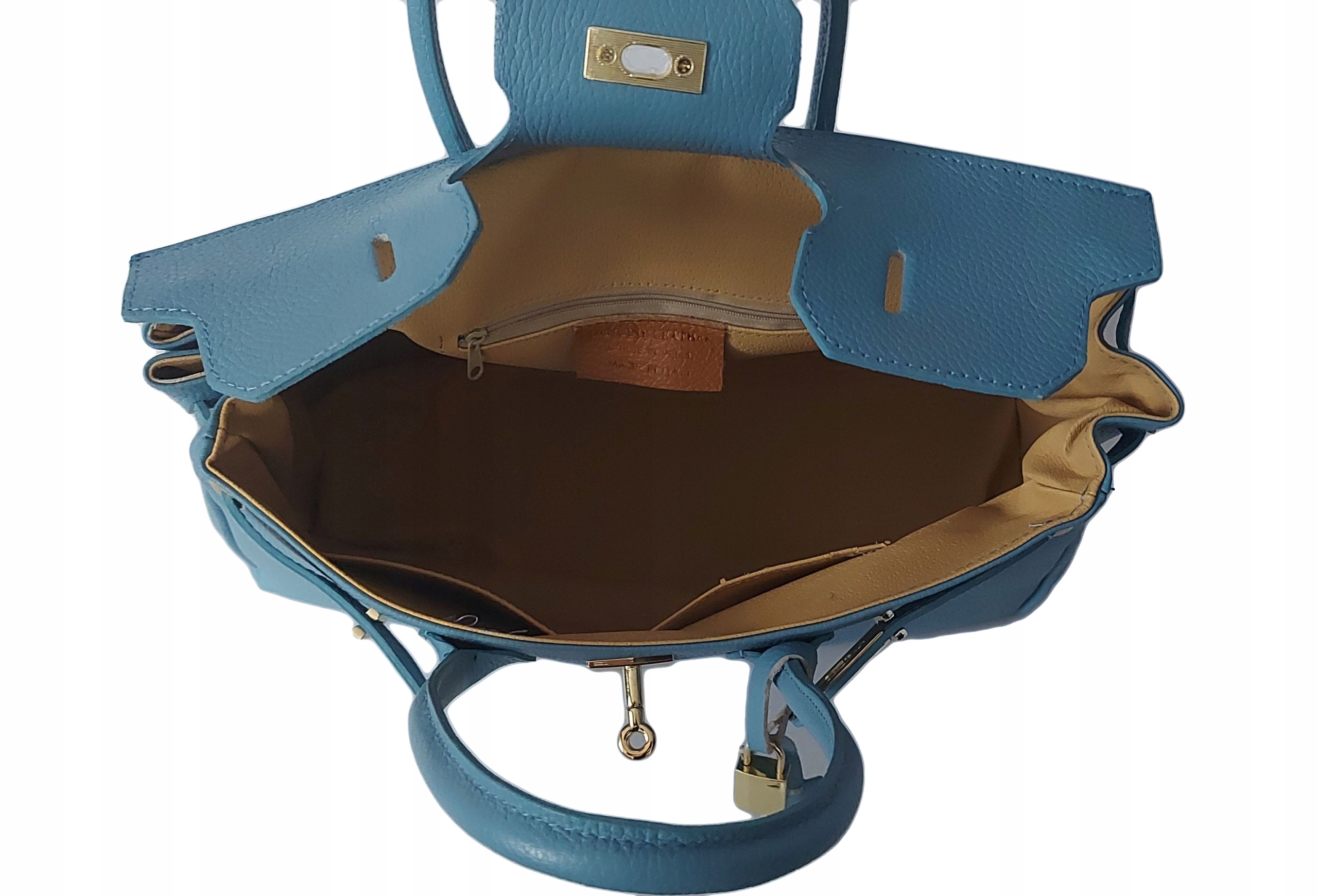 Duża włoska torba A4 shopper kłódka Pastelowa Kolor niebieski