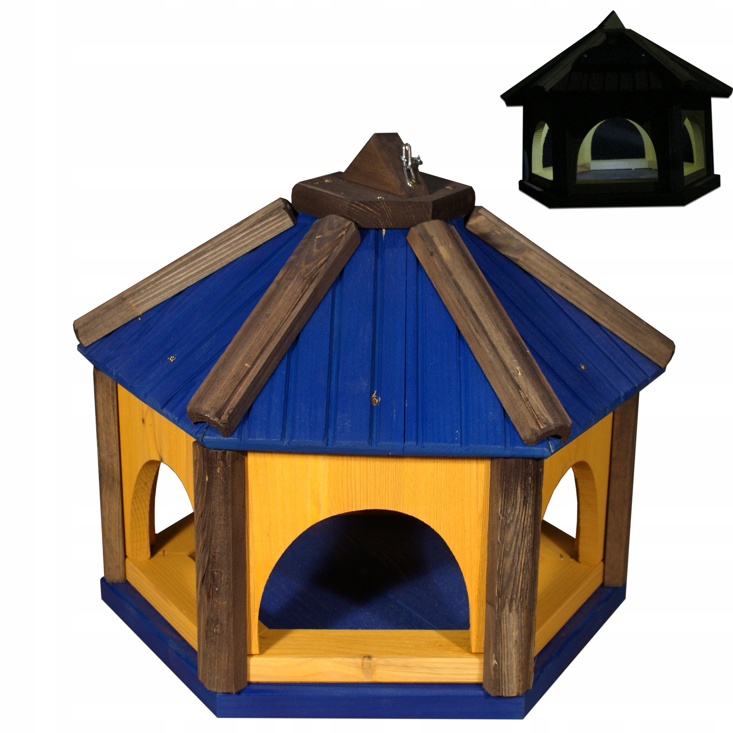 Krmítko pro ptáky z modrého dřeva K40_S s Led solárním osvětlením