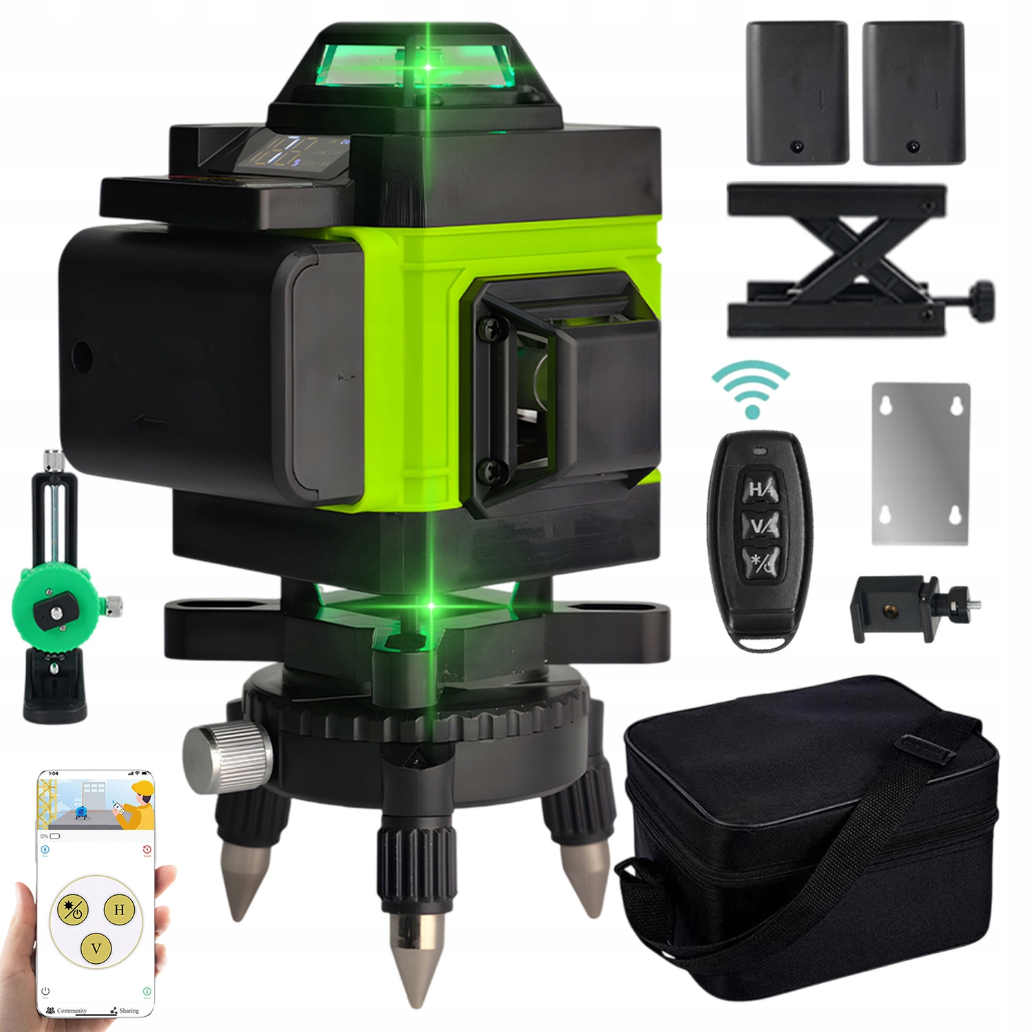 Laserová Vodováha S 16ŘÁDKOVÝM Ovládáním Aplikací A Dálkovým Ovládáním +2×AKU