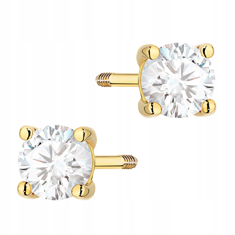 Złote Kolczyki pr. 585 Sztyft Geometryczny Kwadrat z Diamentami 0,60ct