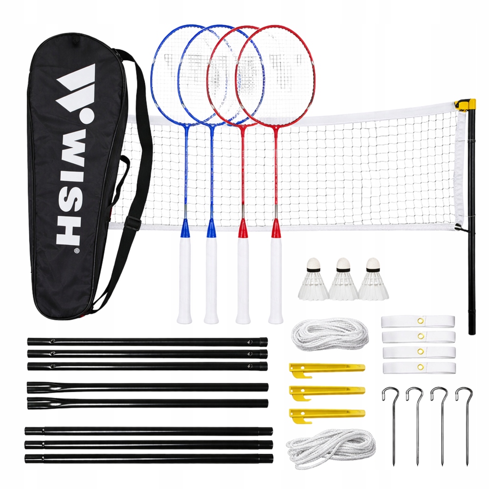 Sada 4 raket pro badminton Míčky Nylonová síťka sloupky Wish