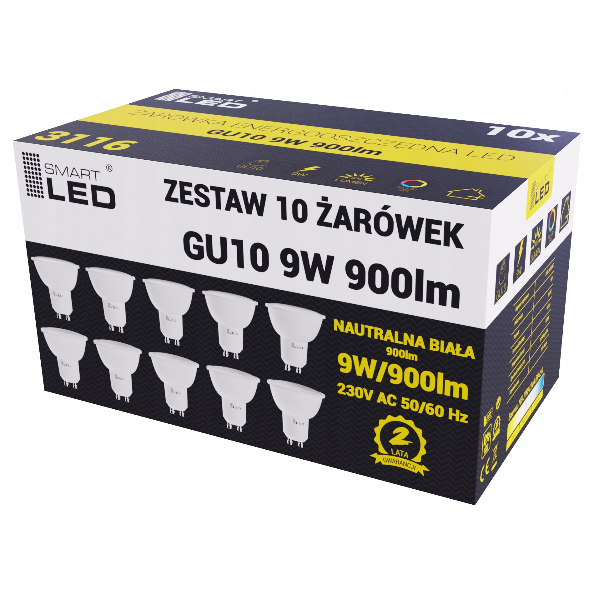 

10x Żarówka Led GU10 10W Neutralna Biała 4500K