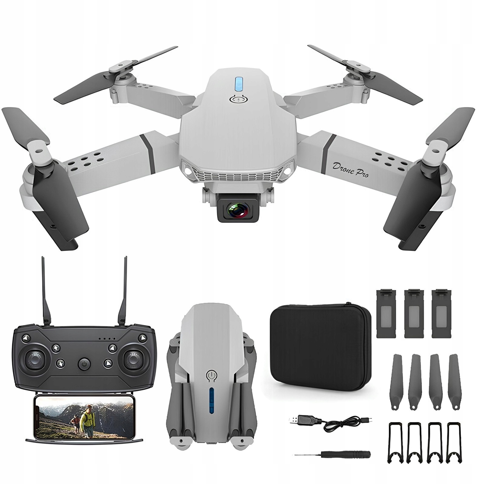 Dron E88 Pro s 3 bateriemi a přepravní taškou 1080p Hd