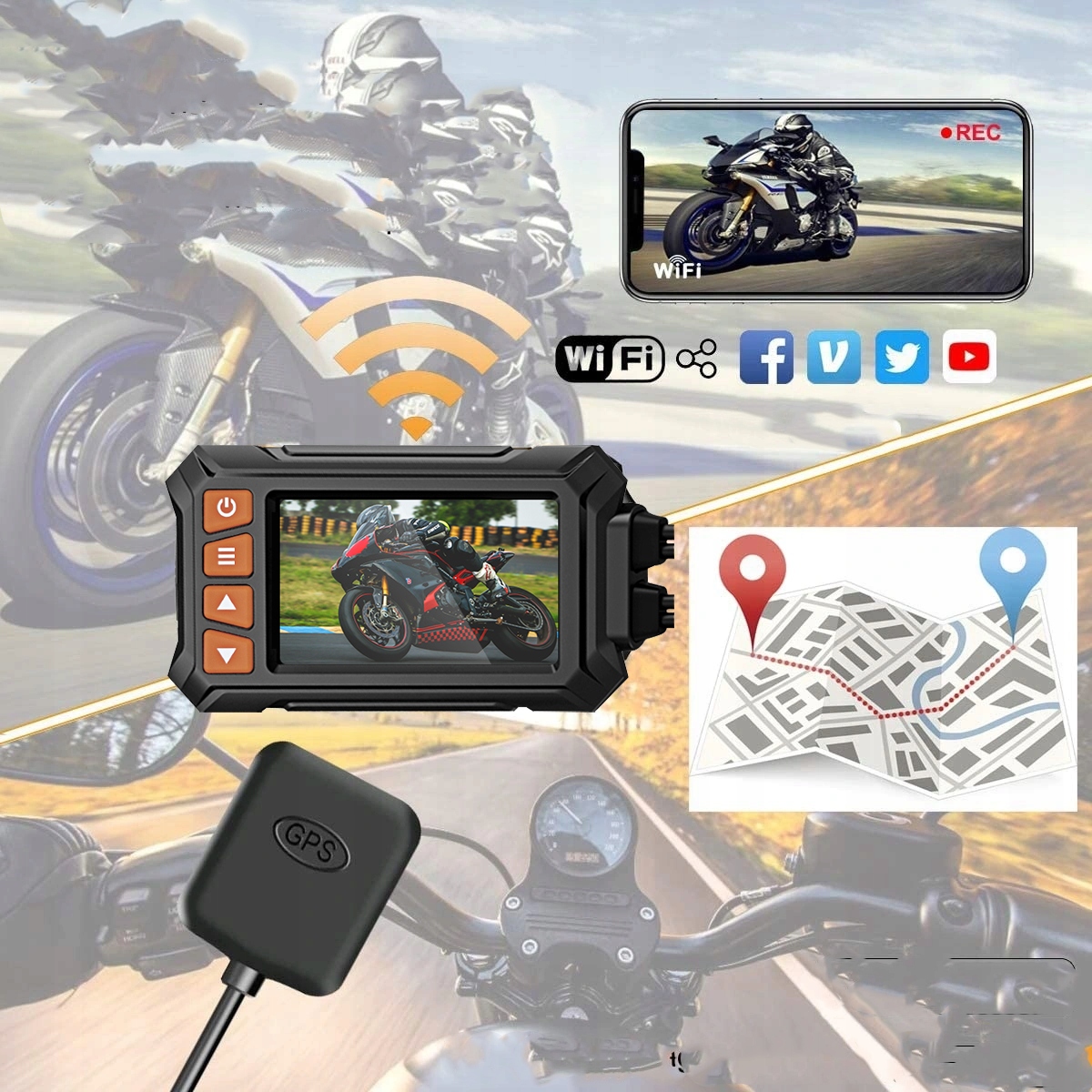 REJESTRATOR MOTOCYKLOWY KAMERY 1080p SONY GPS IP67 Model MKING MKA13