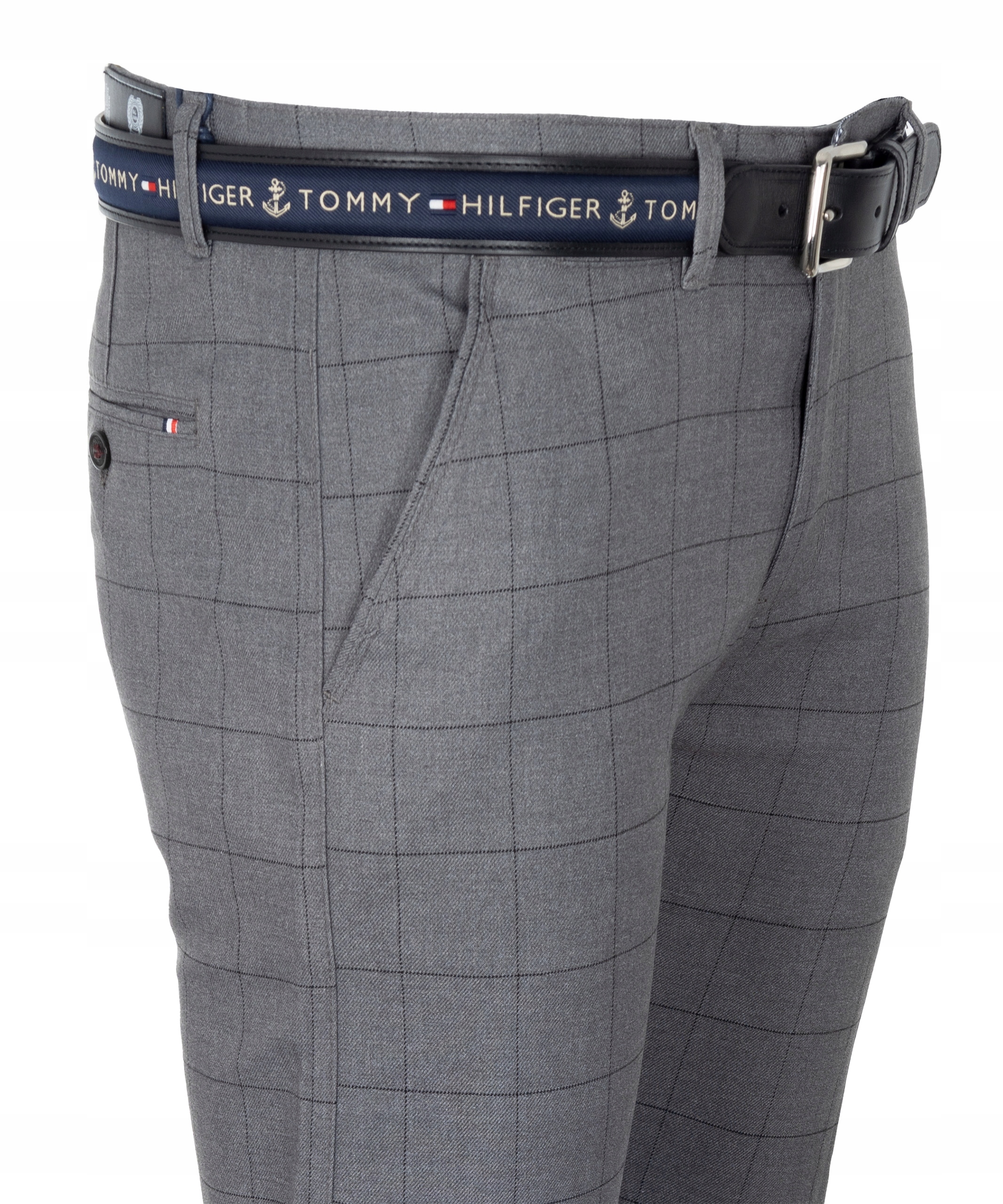 SPODNIE MATERIAŁOWE ANTRACYTOWE W KRATĘ W35 94cm Kolor szary