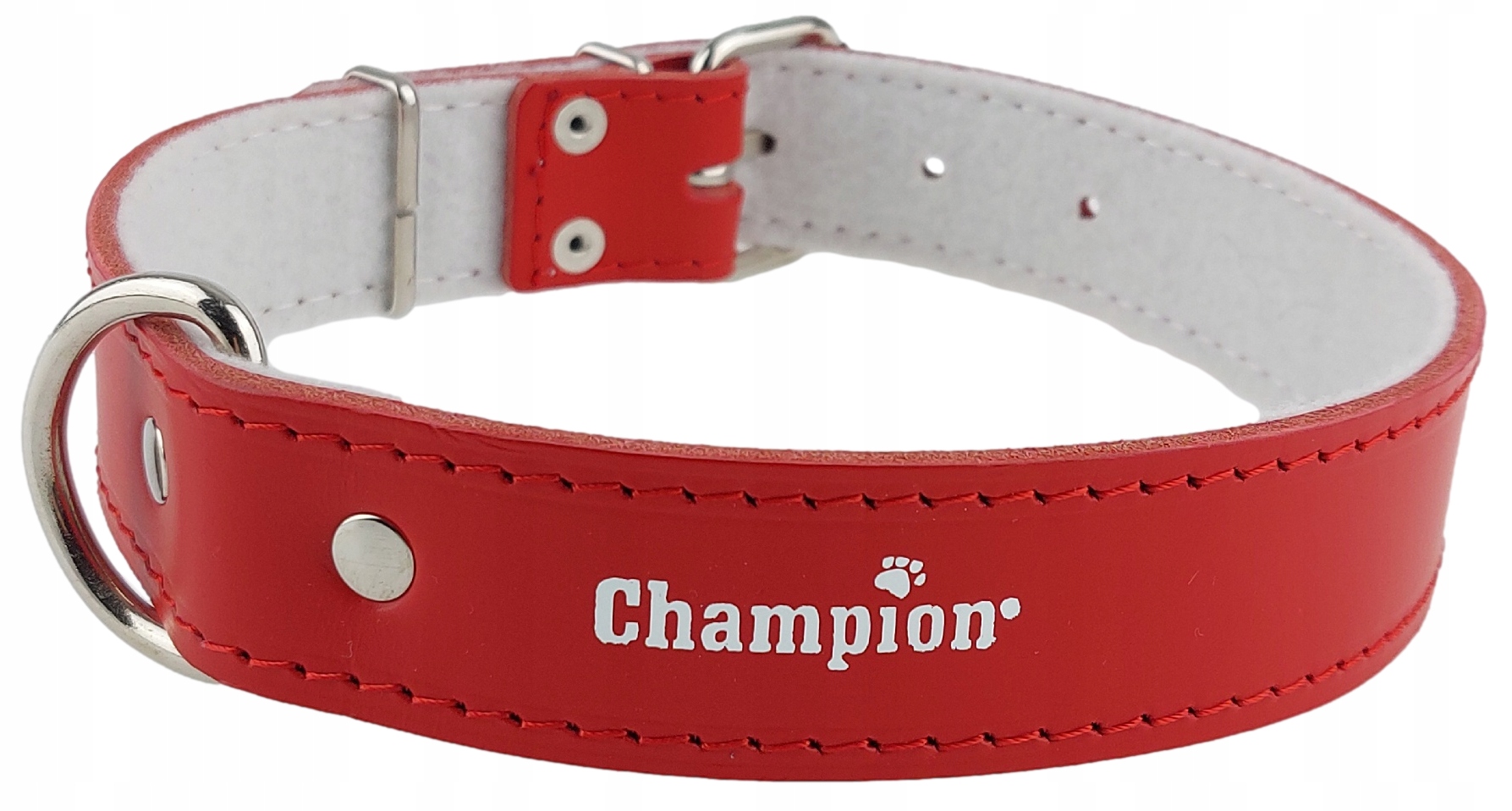 Levně Kožený obojek pro psa z lícové usně Polský Výrobce Champion 65 cm 3,5 cm Červený