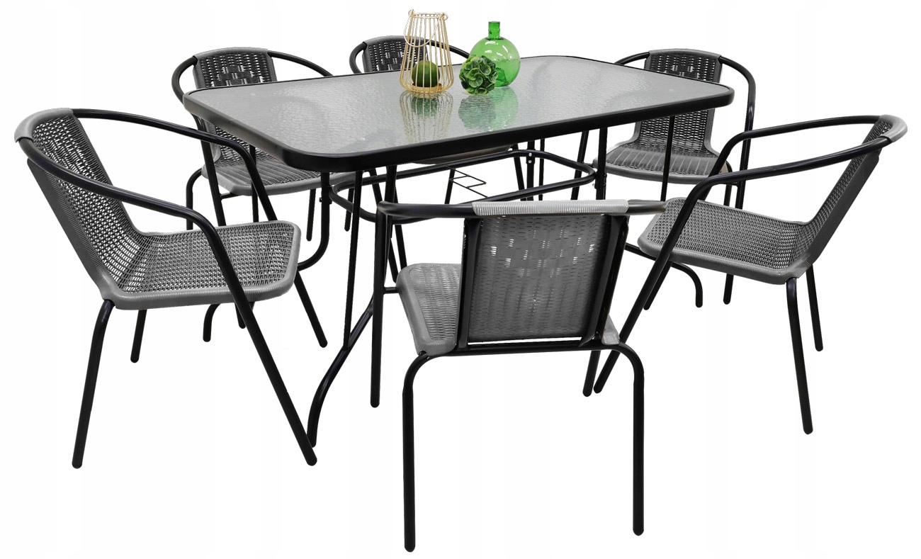 Set Zahradního Nábytku Na Balkon Stůl 120x70+ 6x Židle Loretto Šedá