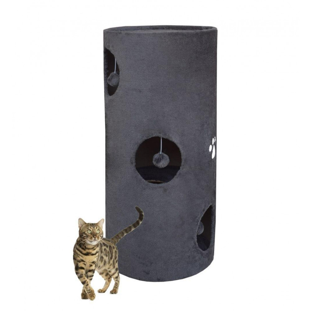 Levně Drapak Tuba Věž Pelíšek Pro Kočky 78 CM Šedá 4 Úrovně