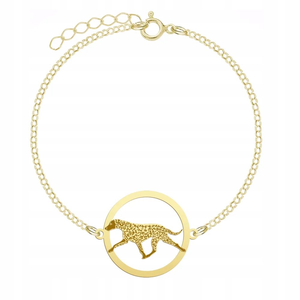 Zlatý náramek se psem Curly Coated Retriever 925 Dedikace Gravírování Bonus