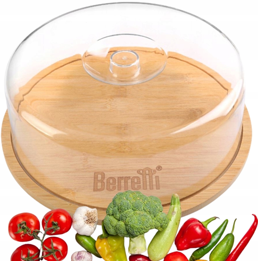 

Patera na ciasto Deska bambusowa z kloszem 28 cm