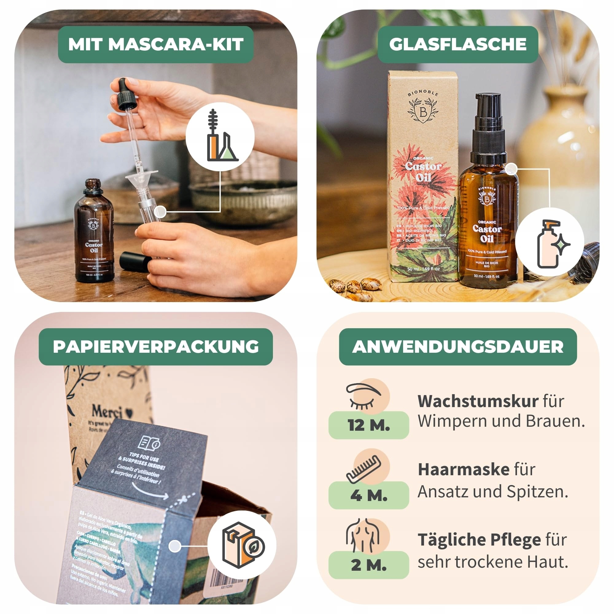BIONOBLE Olej Rycynowy Bio 50ml Naturalny Do Włosów Rzęs Brwi Paznokci — miniatura 4