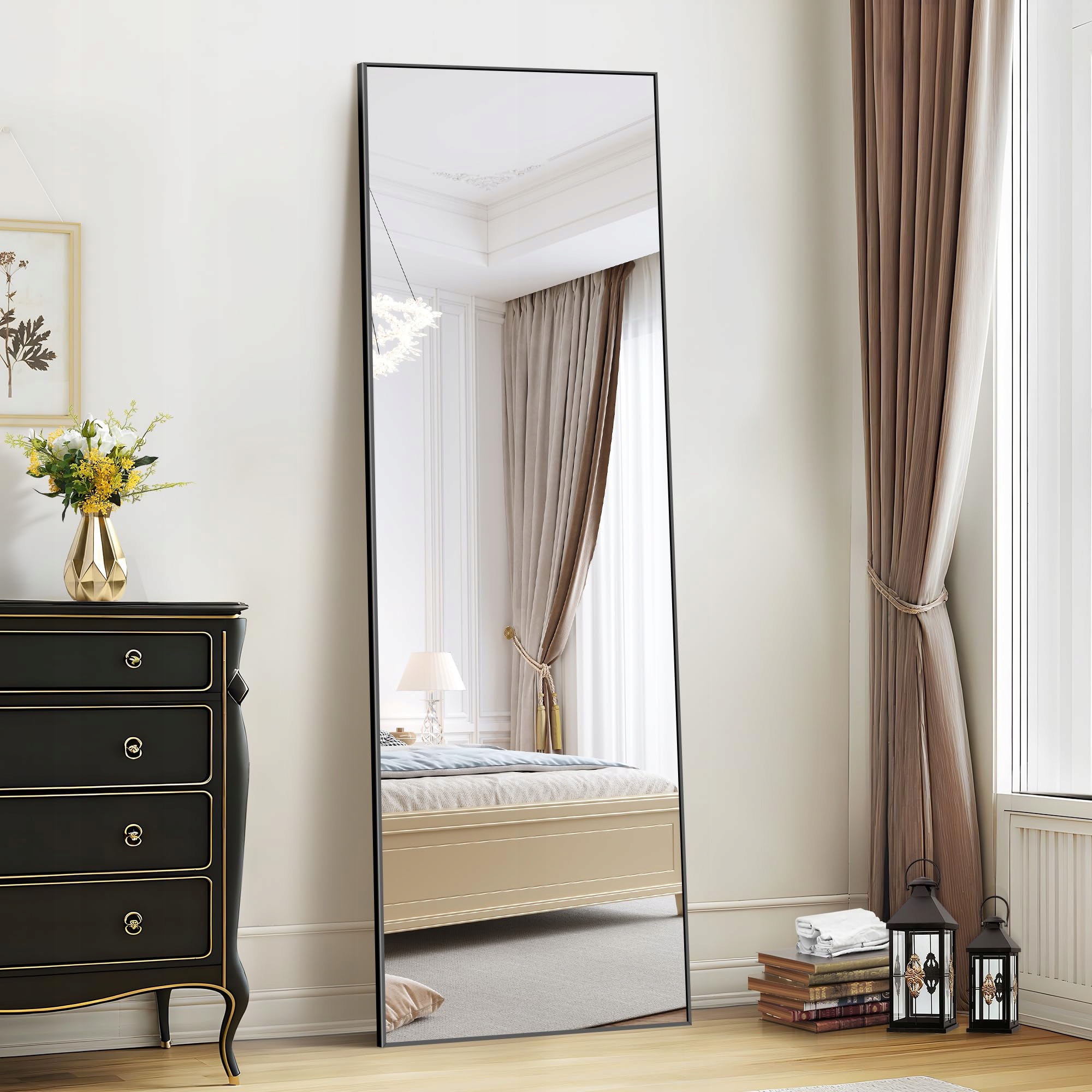 Obdĺžnikové zrkadlo čierne 161 x 52 cm