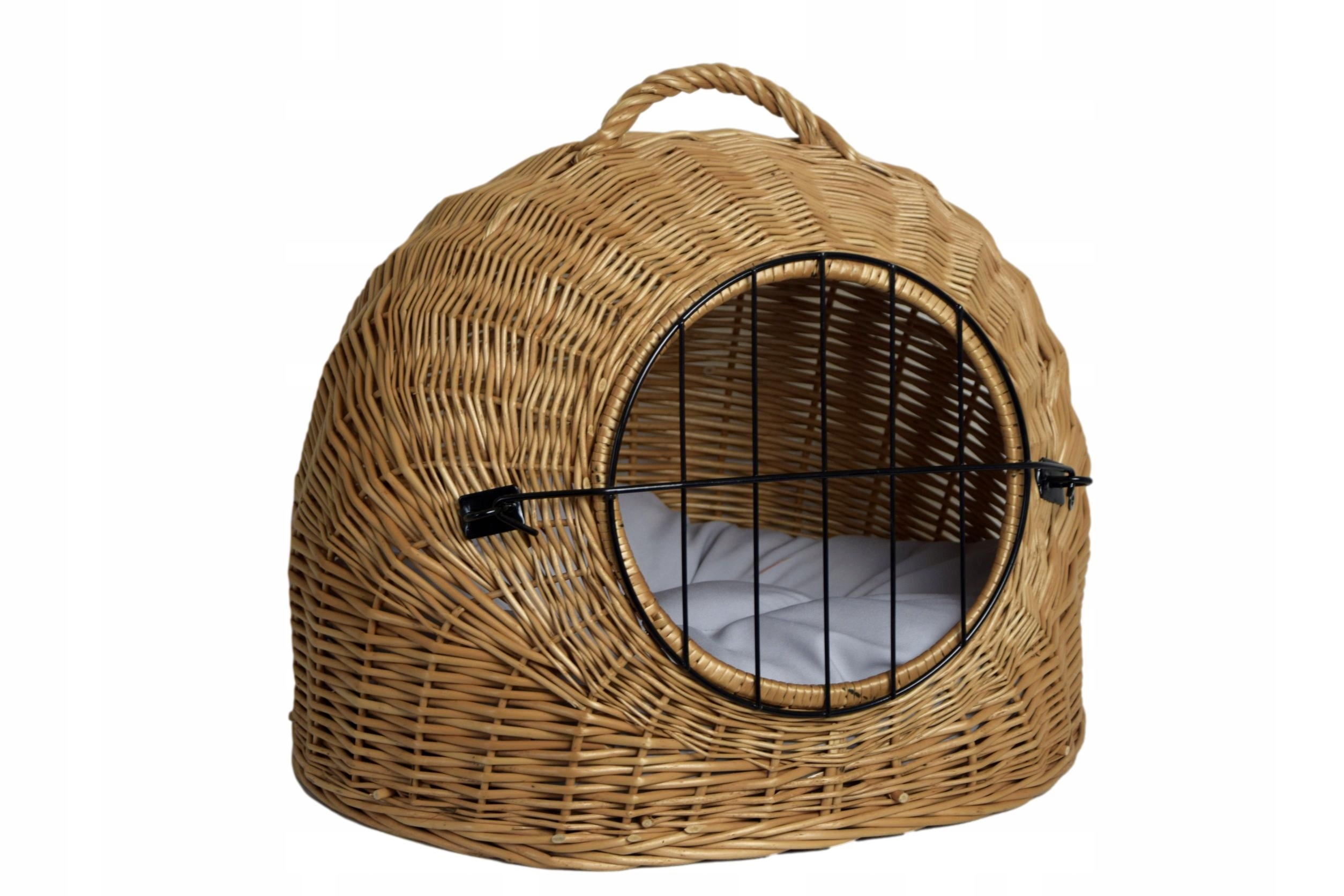 Duży transporter wiklinowy Buda legowisko dla kota poduszka popiel