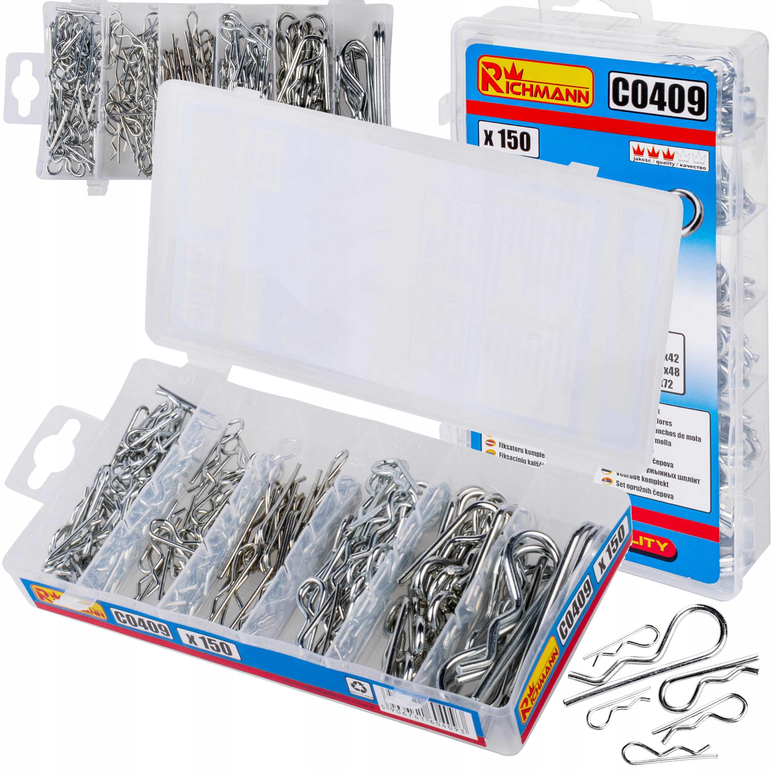 KOMPLET ZAWLECZKI SPRĘŻYNOWE ZESTAW 150 SZT KASETA