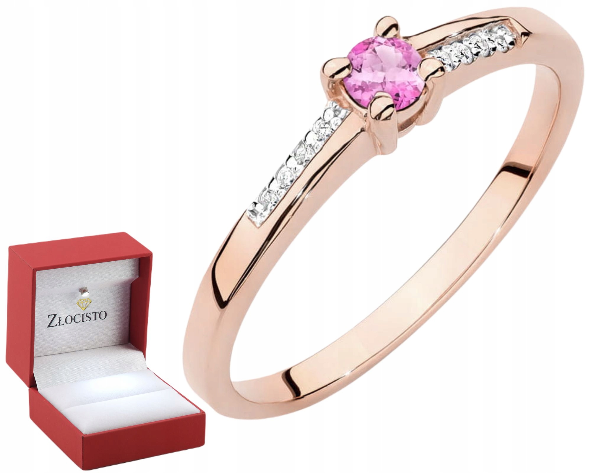 Růžové Zlato Prstýnek S Růžovým Topazem Brilianty 585 Dárek Gravírování