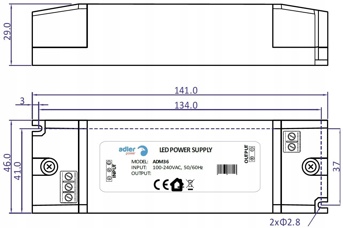SOLIDNY MINI ZASILACZ MEBLOWY ADLER ADM3612 12V 36W 3A DO TAŚM LED SLIM EAN (GTIN) 5904261932962