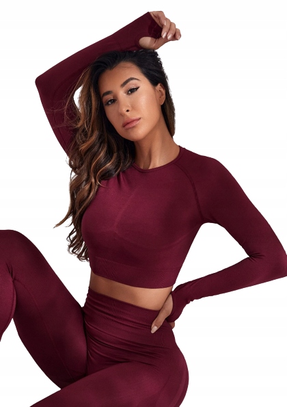 Shein Top Sportowy Bordowy Z Długim Rękawem Xs Vbf