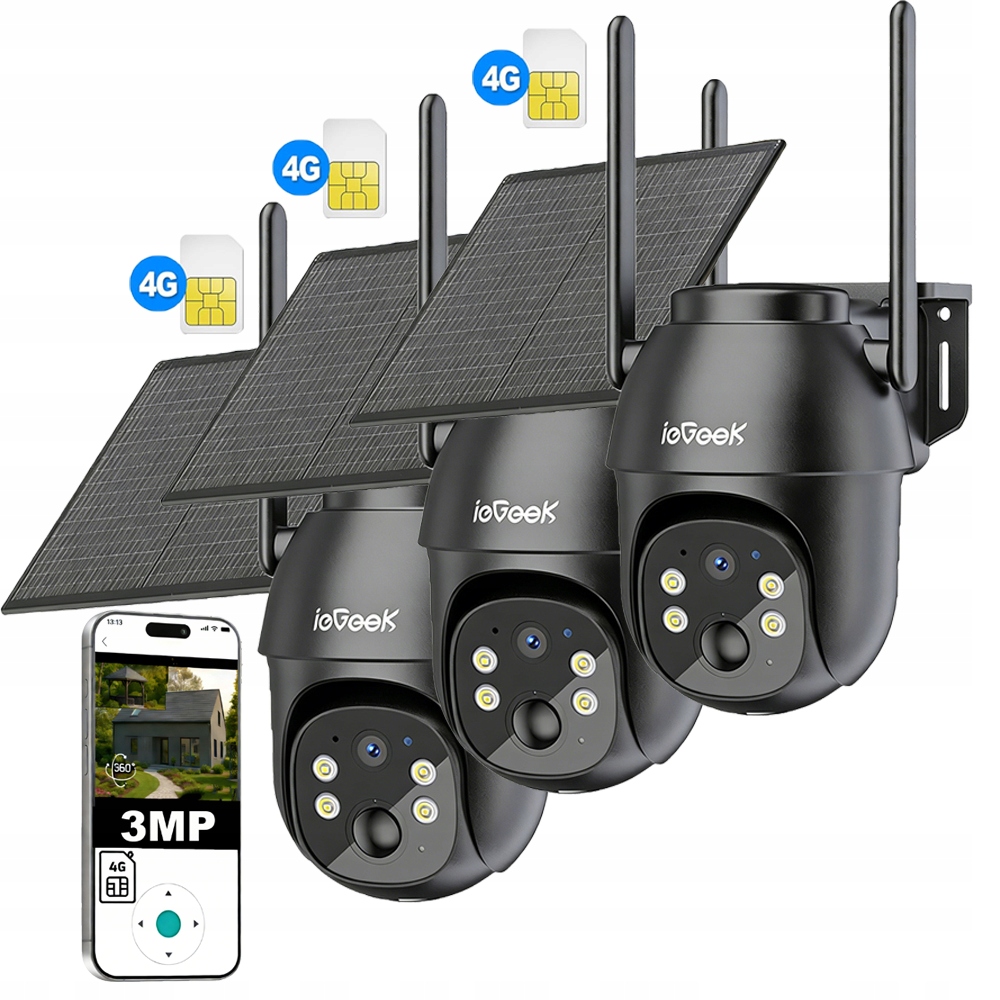 3 kusy Venkovní Ptz kamera napájená solární energií, Sim karta 4G Lte