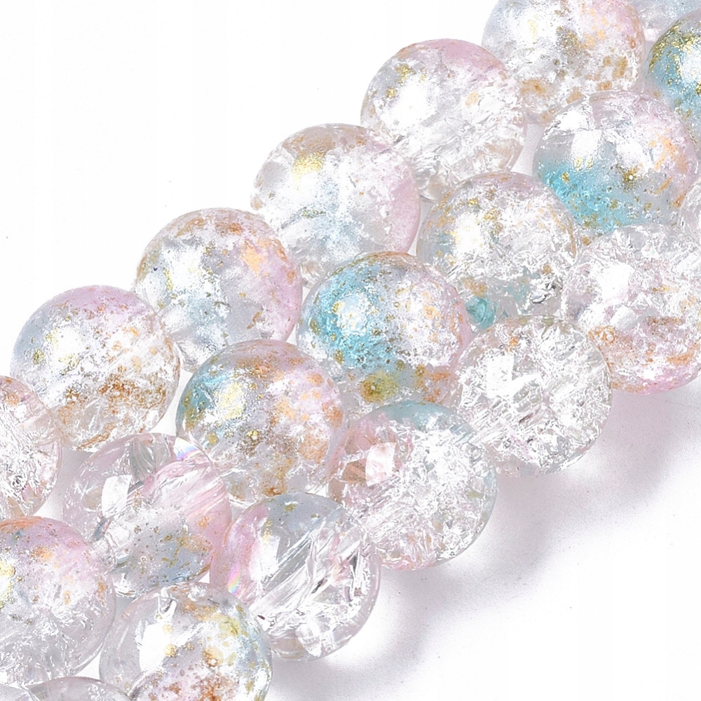 Koraliki Crackle Złota Folia Transparentne Niebieskie Różowe 8mm 20szt