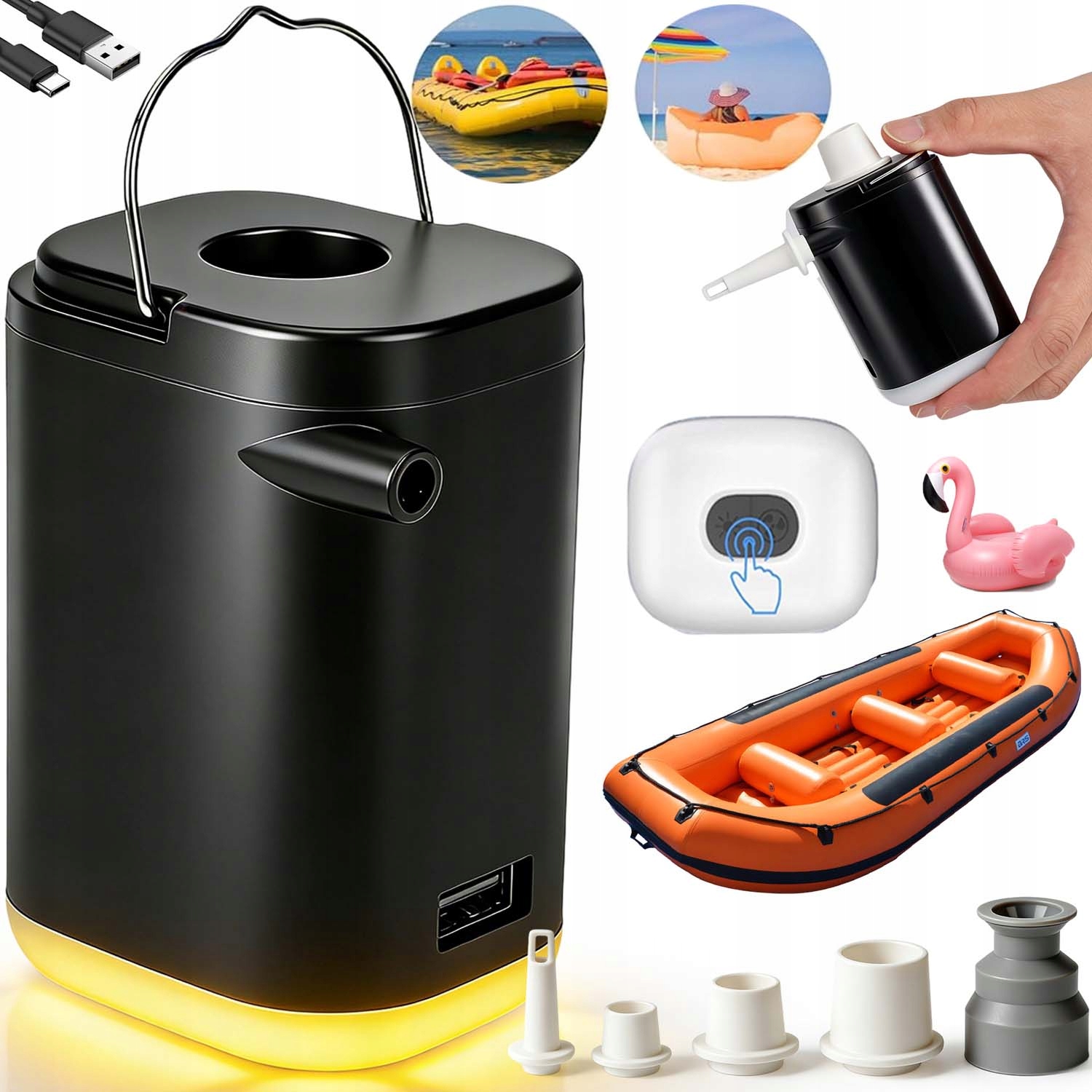 Mini Pompka Usb Elektryczna 2400MAH 2W1 Lampa Turystyczna Regulowana Z Usb