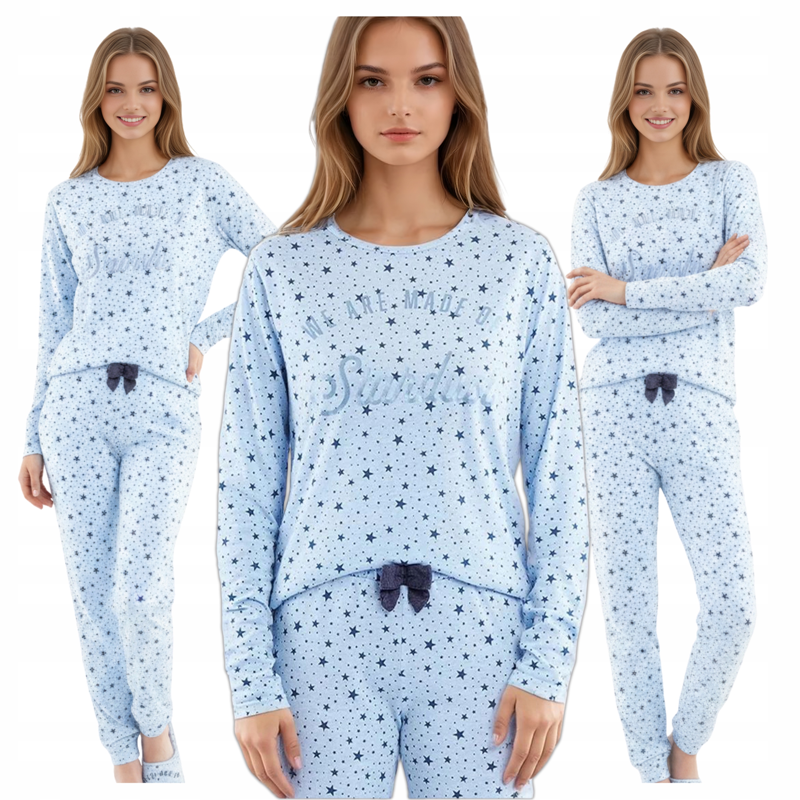 Piżama Damska Bawełniana w Gwiazdki Dwuczęściowa Piżamka Długi Rękaw M