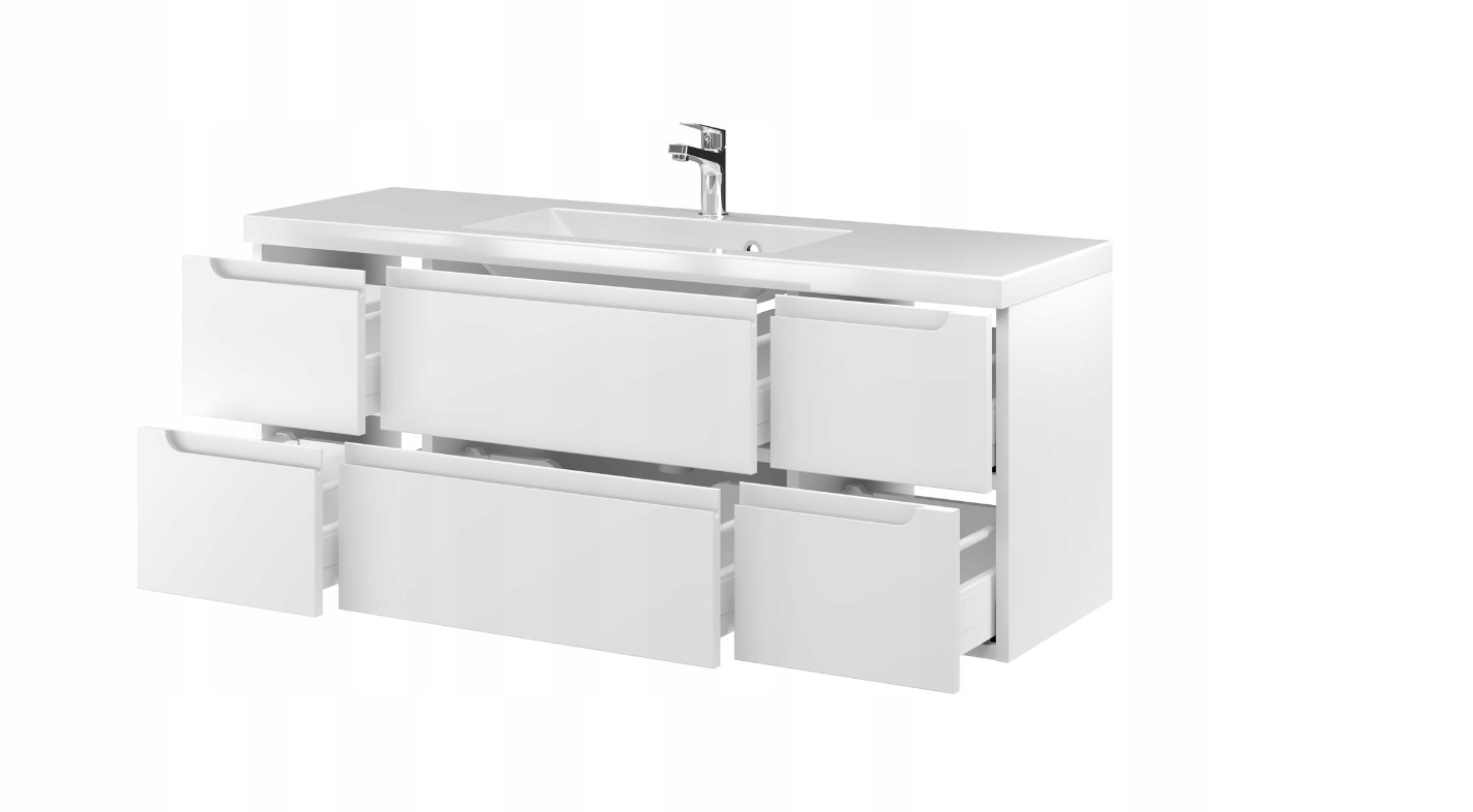 Szafka Wisząca Z Umywalką 120 cm Mat Biała Furni Marka Furni