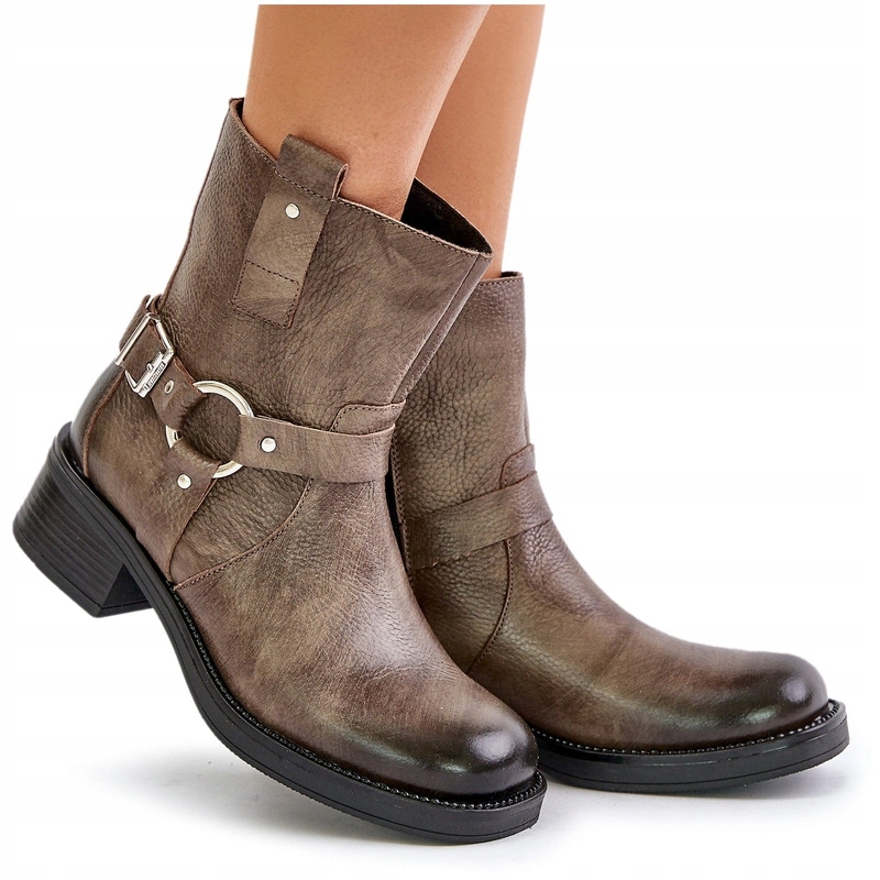 Dámské Kotníkové Boty Nízký Podpatek Z Přírodní Zateplené Kůže Zazoo 60480 Hnědé 38