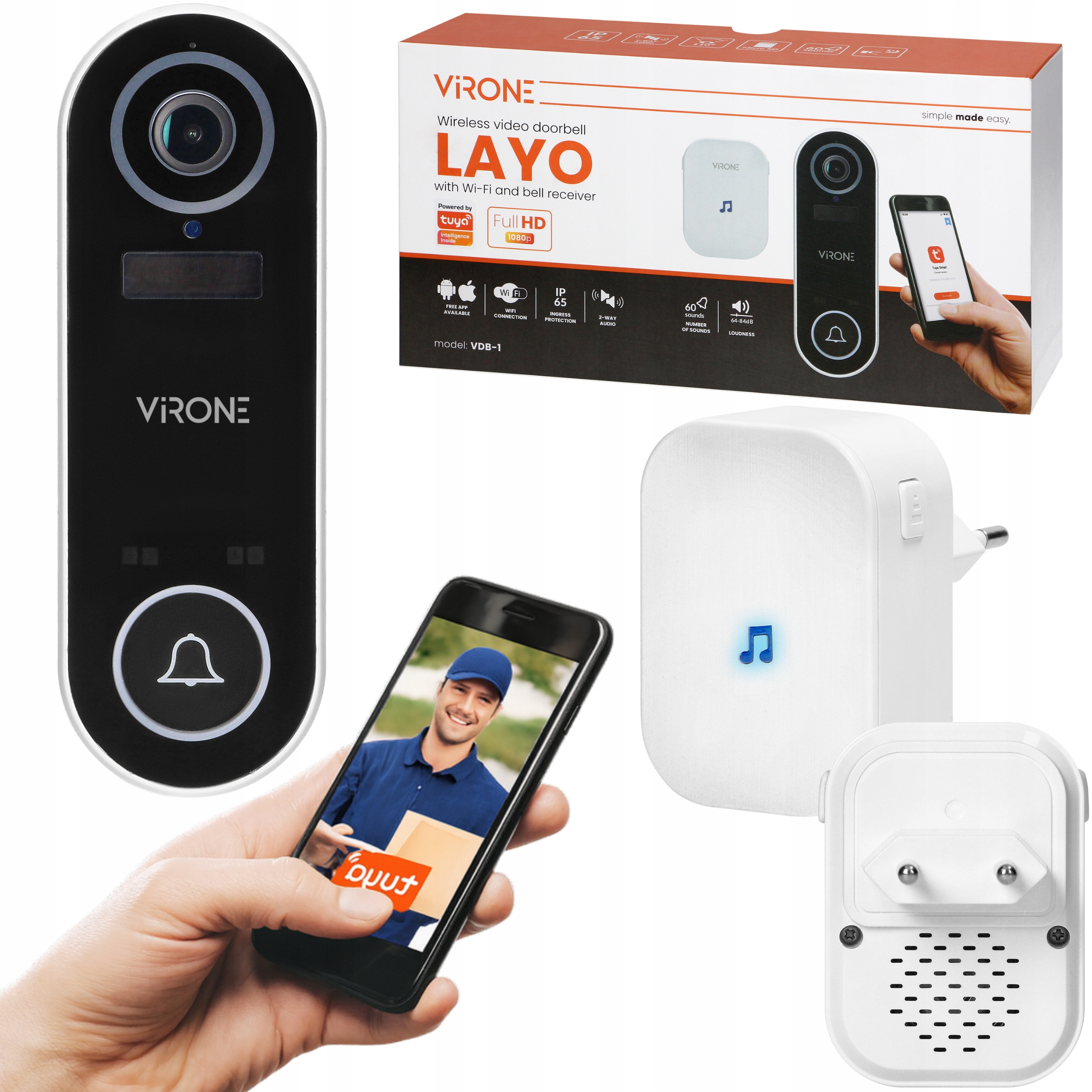 Bezdrôtový zvonček s wifi s kamerou Full Hd videozvonček Funkcia Rozhovoru