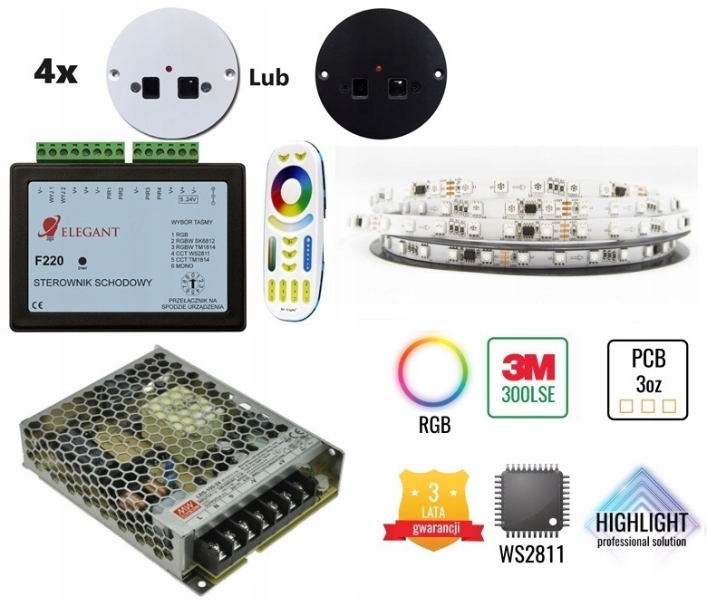5m Oświetlenie schodowe F220 półpiętro taśma cyfrowa Led WS2811 Rgb 24V