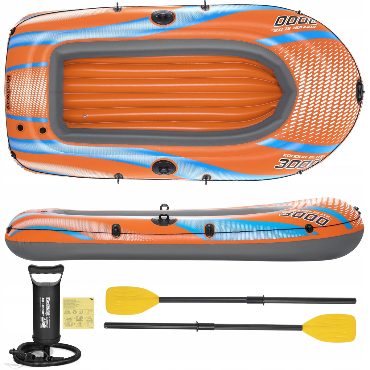 BESTWAY dmuchany PONTON 246 x 122 cm + 2 WIOSŁA + POMPKA + ŁATKA NAPRAWCZA EAN (GTIN) 5905683242318