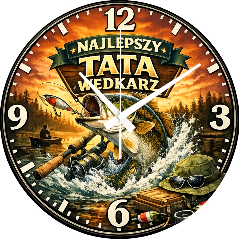 Nástěnné hodiny 44 cm pro tátu Nejlepší táta Rybář Dárek Den otců