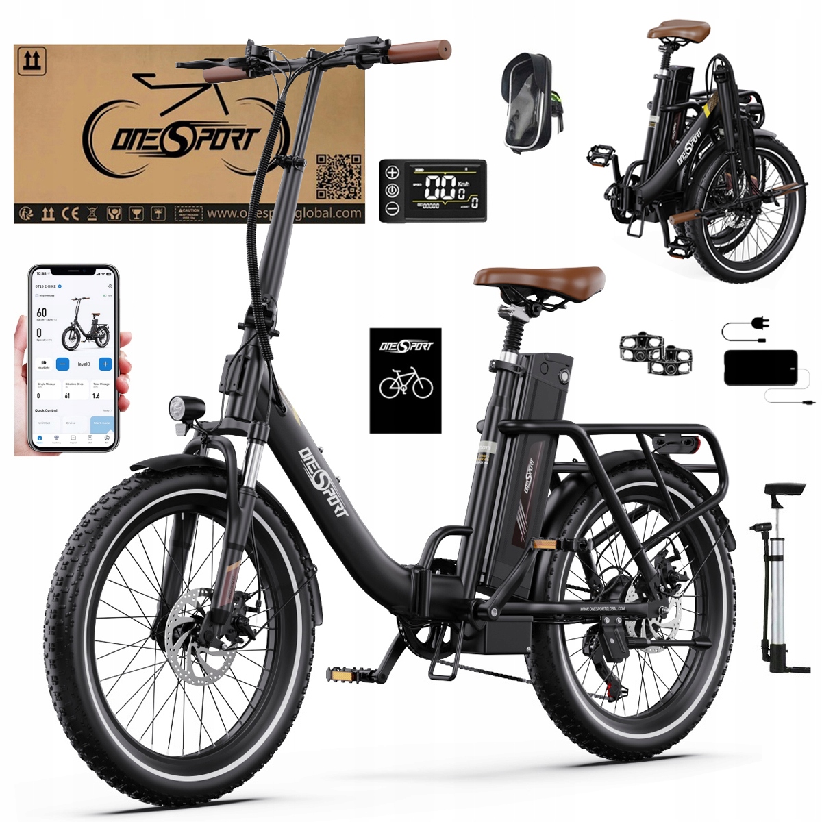 2026 Nowy Składany Rower elektryczny Onesport OT16-2 250W 48V17Ah120km 20"