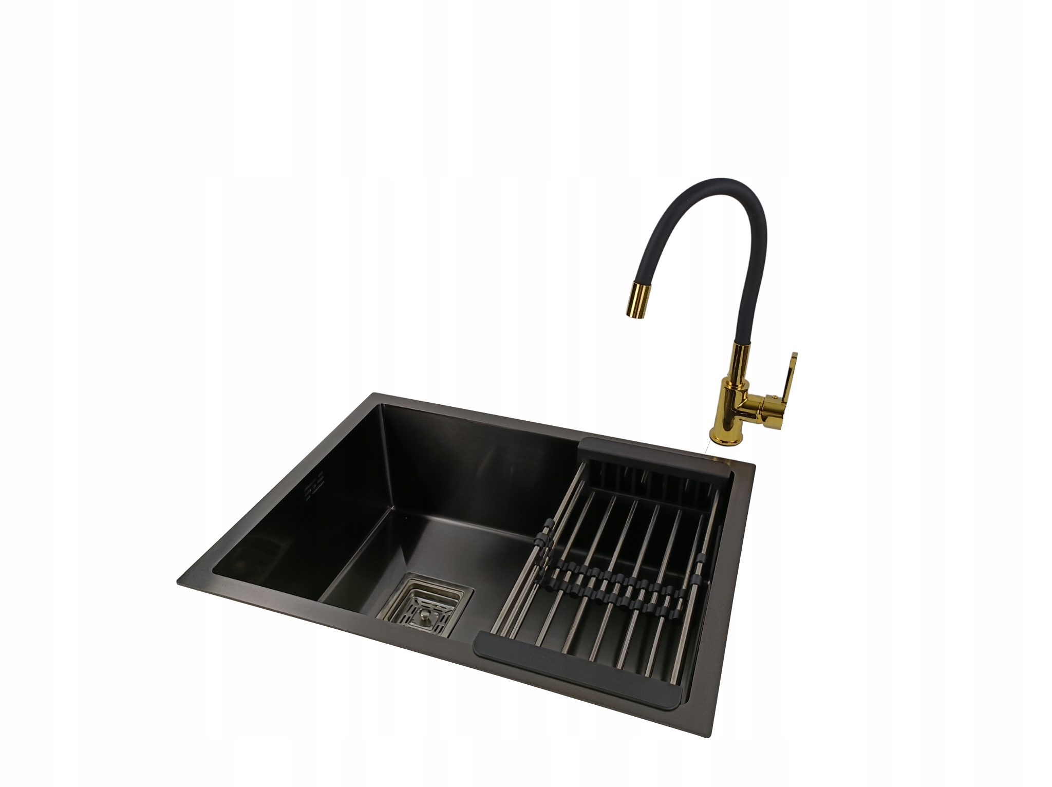 Ocelový jednokomorový dřez černý Antracit baterie sifonová