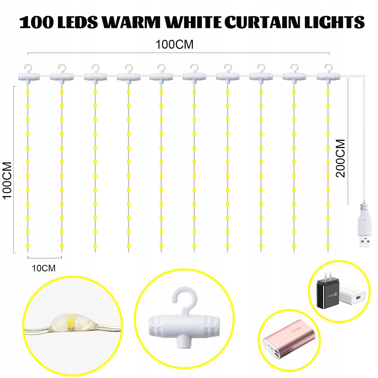 MUSUNIA GIRLANDA KURTYNA ŚWIETLNA DEKORACYJNE LAMPKI 1x1M 100LED — miniatura 5