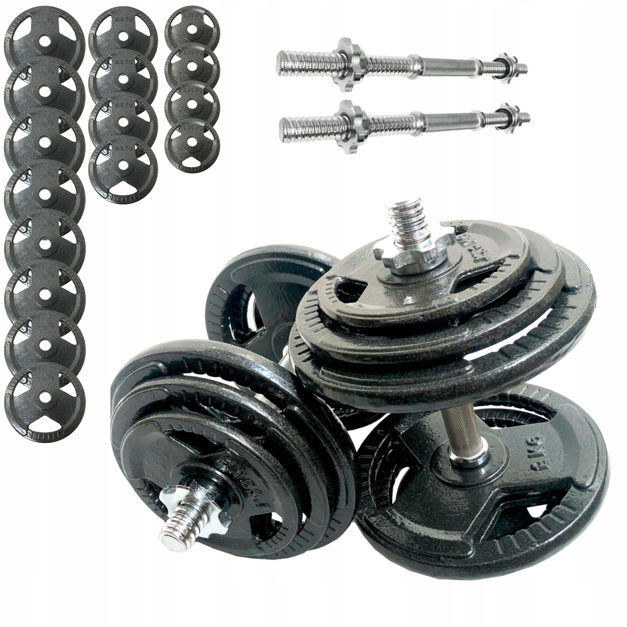Hantle Żeliwne 2x30kg gryf Talerze zestaw 60kg
