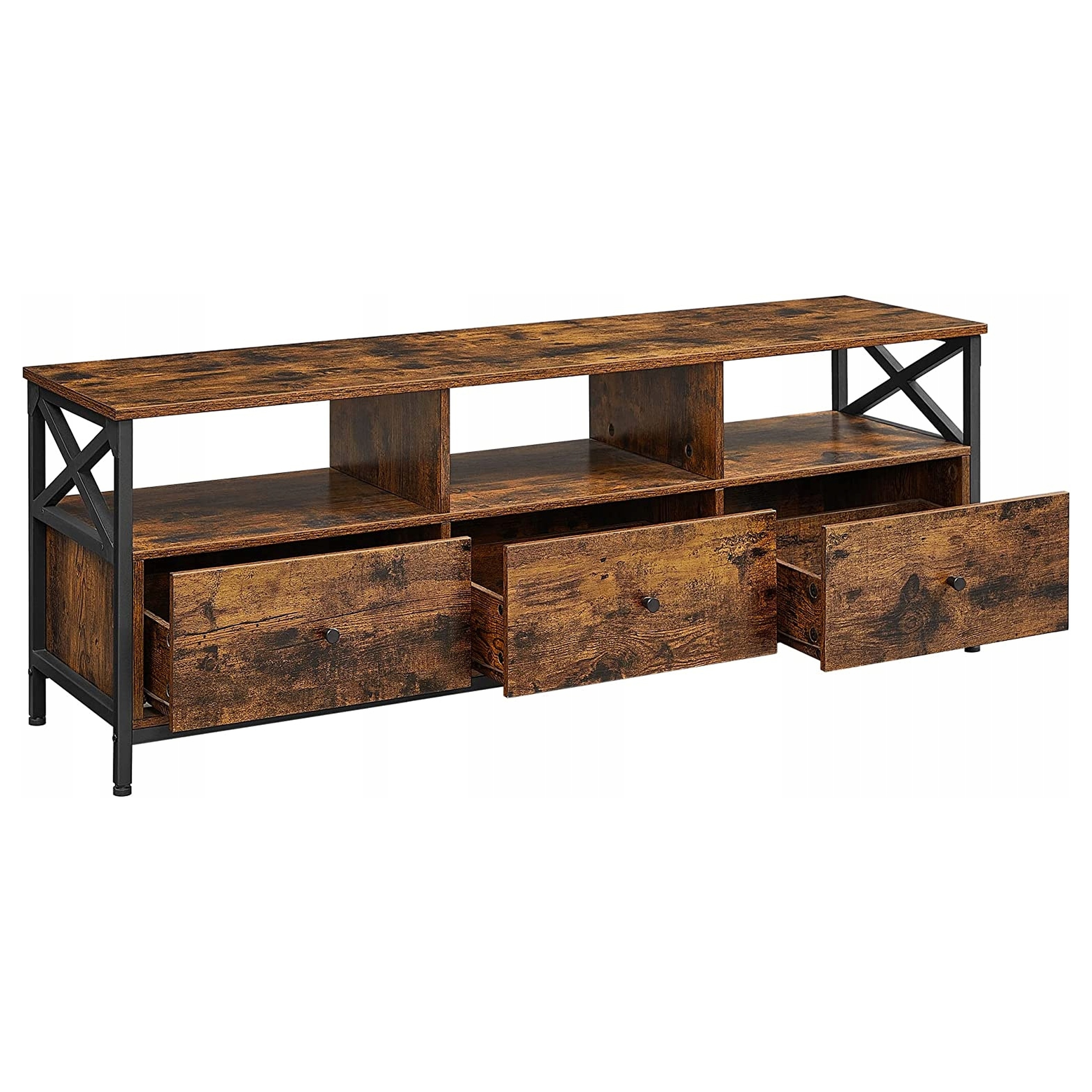 Szafka Rtv pod Telewizor z Szufladami Rustykalna Loft Brązowa 147x40x50 CM