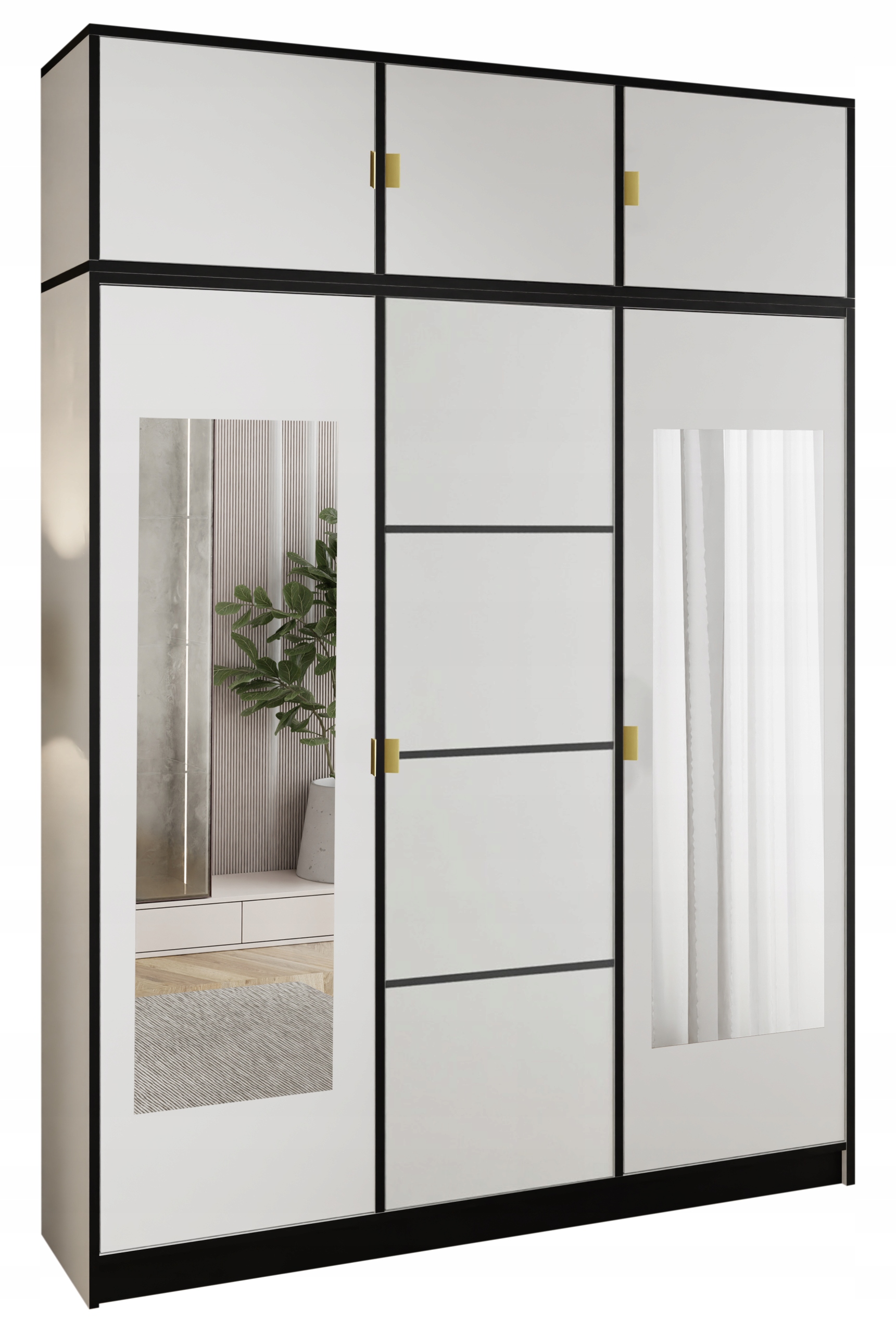 Skříň šatní Lumi 157 3D Bílá 2x zrcadlo Dior Vzor 2 Úchyt zł. s nástavcem