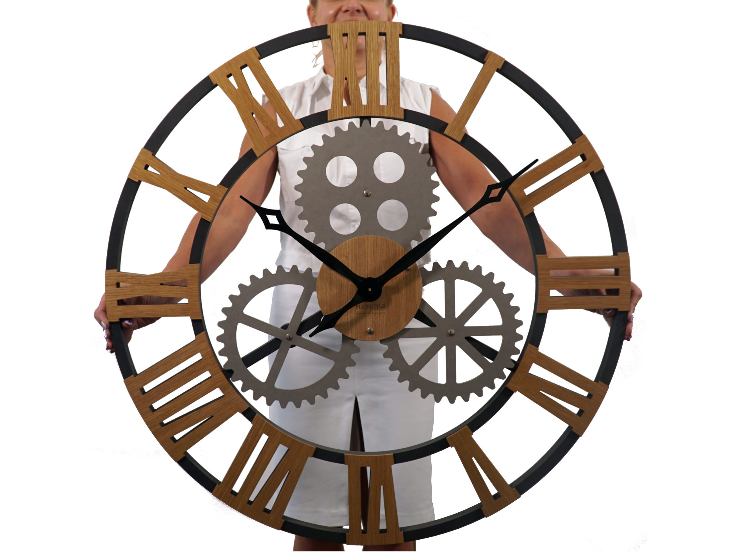 

Duży zegar ścienny Industrial Loft drewniany 80cm