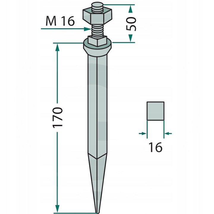 Ząb brony polowej prosty 16x170 M16 mococwanie "łezka" Numer katalogowy części 6911267010010