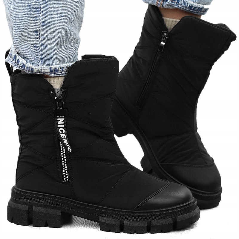 Czarne śniegowce damskie trapery napisy suwaki HO-1034 r.41