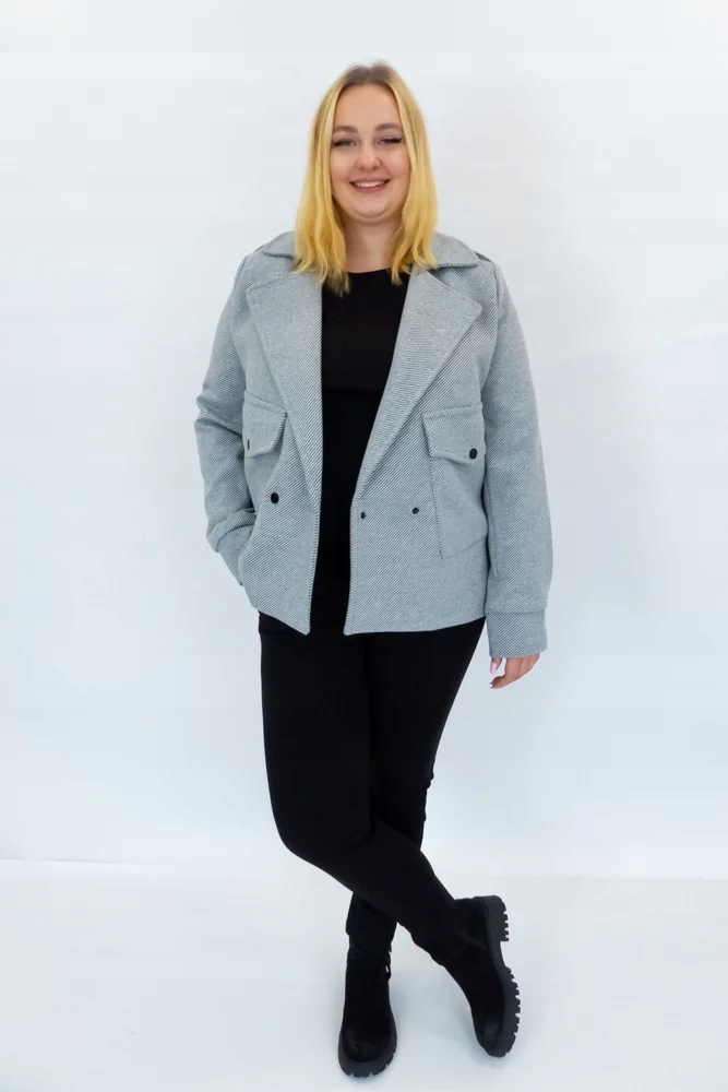 Elegantní dámský krátký kabát černo-popelavý 40