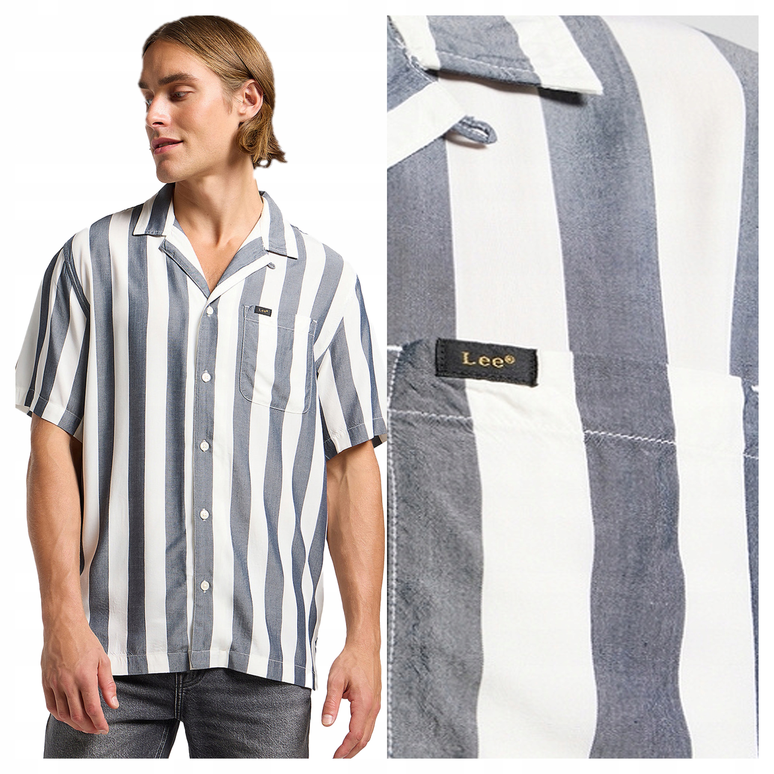 Pánská košile Lee Resort Shirt Rivet Viskózová s pruhy Šedá S