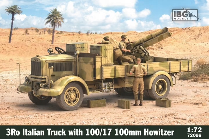 Italský nákladní automobil Ibg 72098 1/72 3Ro s houfnicí 100/17 100 mm