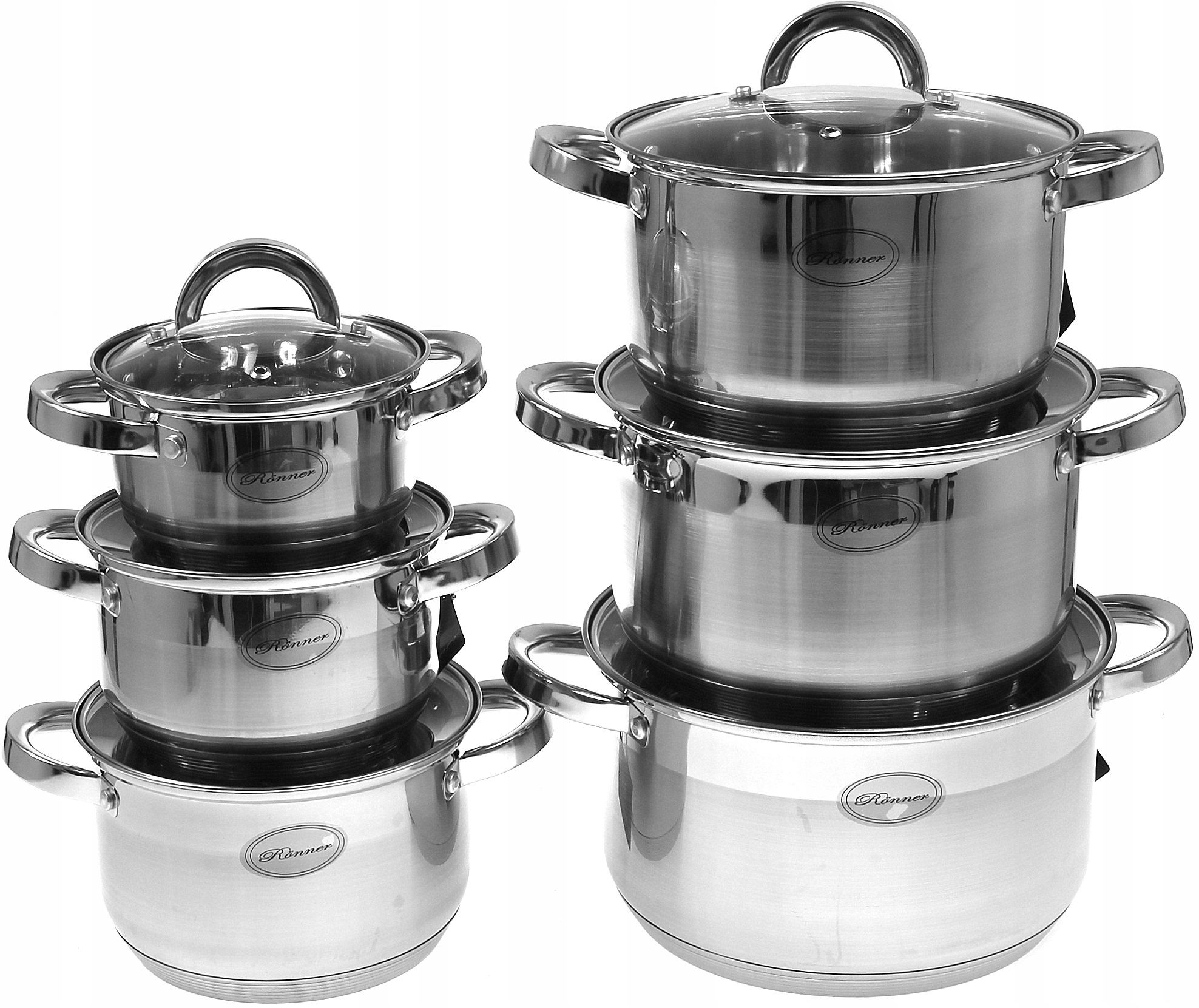 Komplet Hrnců 12 ks Sada Hrnců Indukce Plyn 7 vrstvé Dno