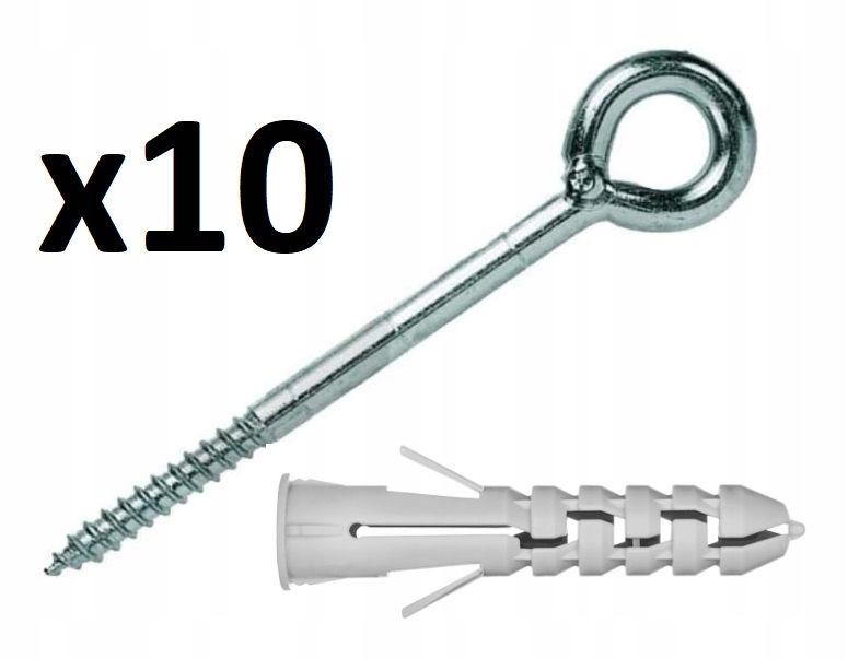 Kotwa /śruba Hak Wkręt Oczkowy Do Rusztowań 12x300mm 10szt+ Kołki 14x70