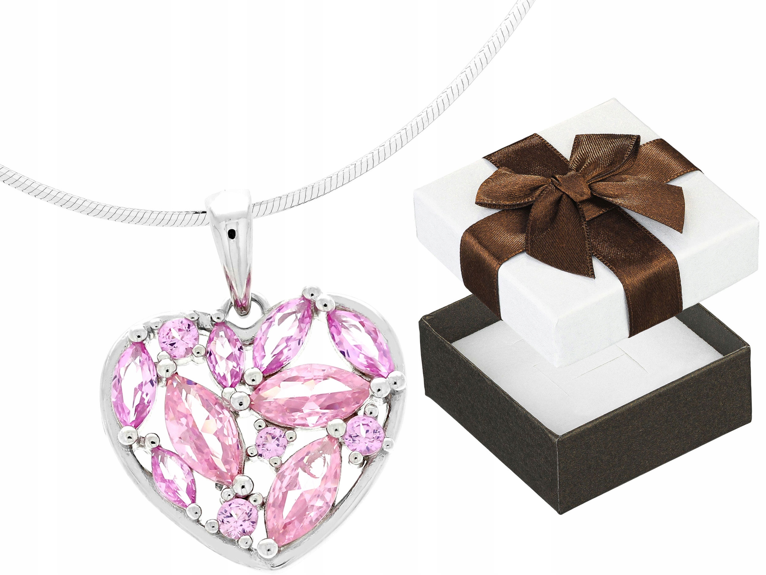 Krátký stříbrný dámský náhrdelník Srdce s růžovými zirkony Choker 32 cm
