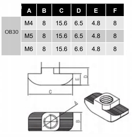 NAKRĘTKA MŁOTECZKOWA ROWKOWA M6 T8 PROFIL 30X30 Marka Inny producent