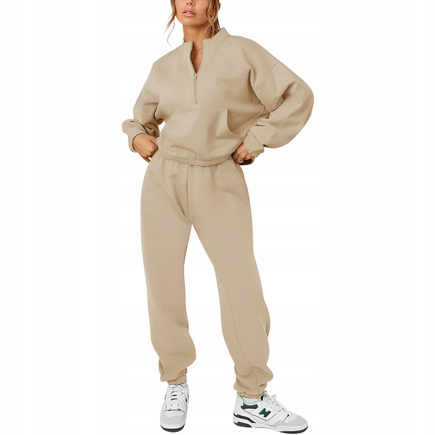 Dámský Tepláková Souprava Mikina Kalhoty Bavlna Sportovní Stylový, Béžová L