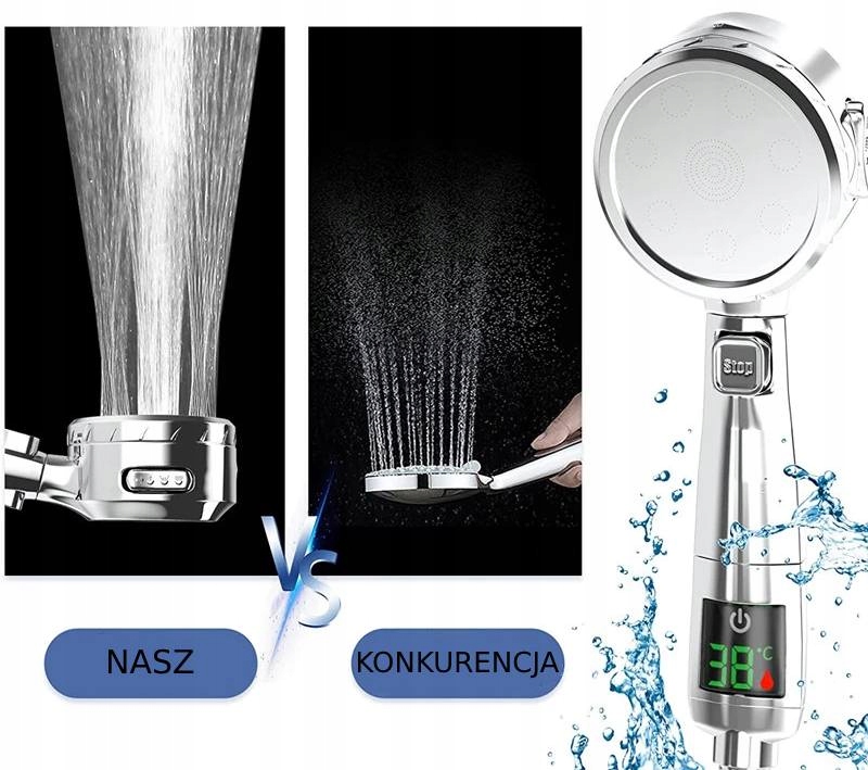 SŁUCHAWKA PRYSZNICOWA WYŚWIETLACZ TEMPERATURY LED Kod producenta 23452